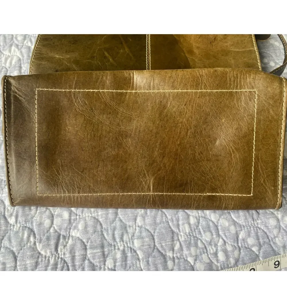 Crab Compass Vintage Barganza Lined Leather Tote Bag Pockets Brown 13